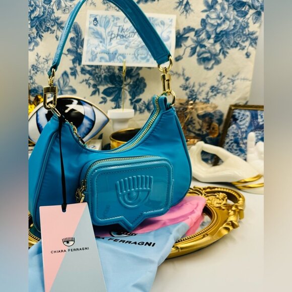 🆕 CHIARA FERRAGNI 🧿 NWT Vicky Eyelike Tote Bag - Borsa a Mano - Blue - Picture 3 of 16